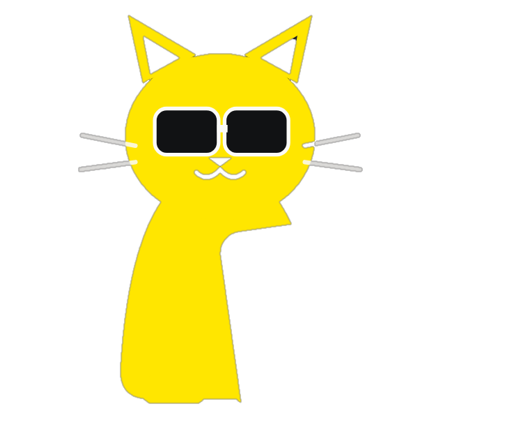 Maskot Lucy – žlutá kočka s brýlemi